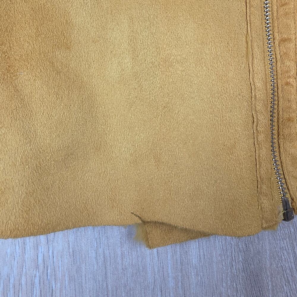 Forever 21 Moto Jacket Womens L Mustard Faux Suede Shearling Fur Biker NWT - Picture 5 of 12